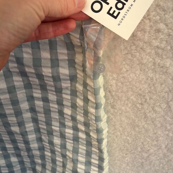 Open Edit Seersucker Pajama Top‎ in Teal Mist Gingham Size 3X - Picture 6 of 8